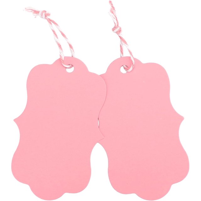 joycraft 100Pcs Pink Blank Gift Tags, Kraft Paper Hangtags, Small Gift Tags with String, Writable Tags for Gift Wrapping, Wedding, Birthdays, Holiday, Party Favor and Baby Shower