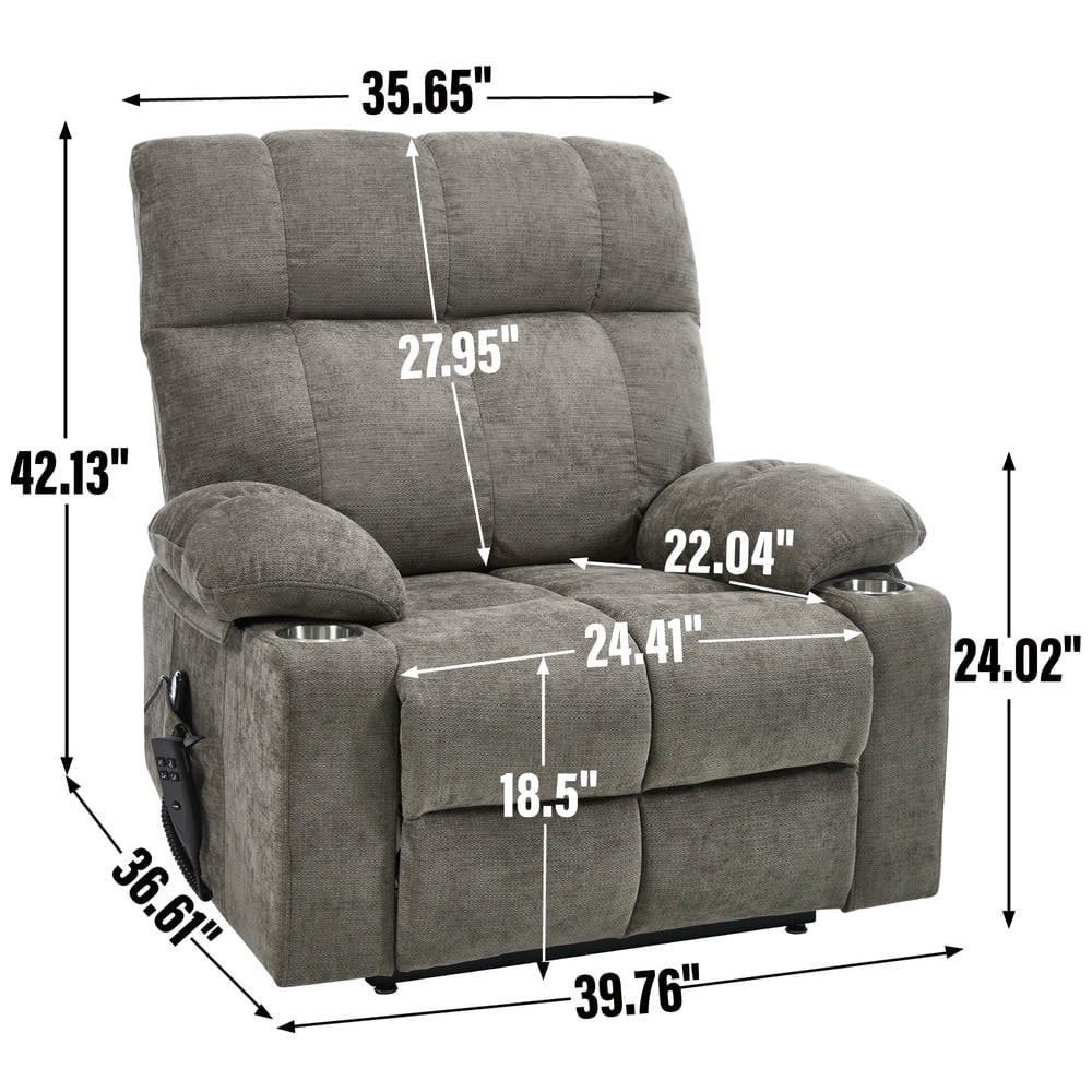 Resenkos Recliner 24.5" Wide with Dual Motors, Massage & Heat, Cup Holders, 350lb Capacity, Brown