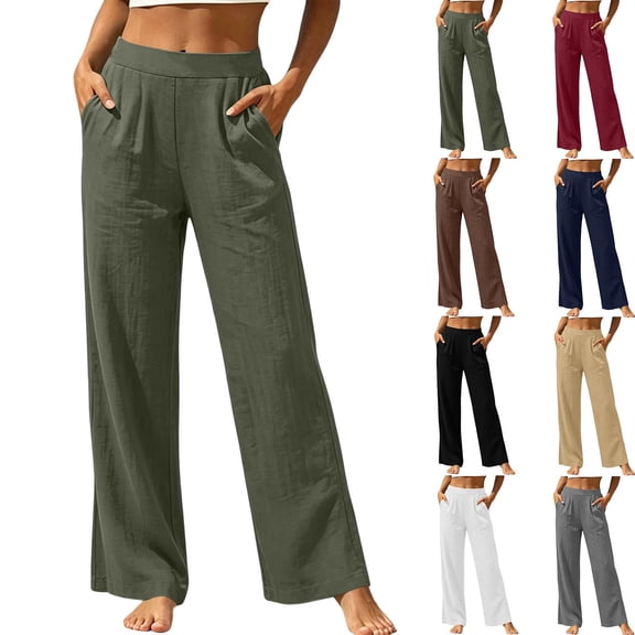 Women's Soft Fabric Mid Waist Wide Leg Trousers with Pockets, Lightweight Straight Leg Pants for Work Casual Travel, Comfy Flowy Summer Pants, Pull | TruBelle,Black L