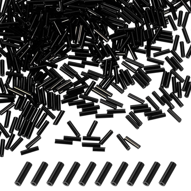 Uxcell 4000-Pack Cuentas Bugle, Cuentas de Vidrio de Tubo de Bordado de 2x7mm para Manualidades DIY/Pulseras/Collares Negros