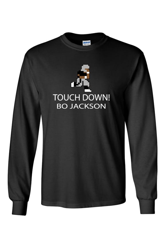 LONG SLEEVE Shedd Shirts Black Bo Jackson Tecmo Bowl "Touchdown Text" Adult Medium T-Shirt