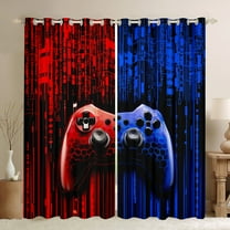 Feelyou Futuristic Gamepad Boys Black Out Curtains, Fashion Red Blue Honeycomb Curtains Pack of 2 (42x63 Each), Modern Video Game Bedroom Curtains, Living Room Curtains Decor