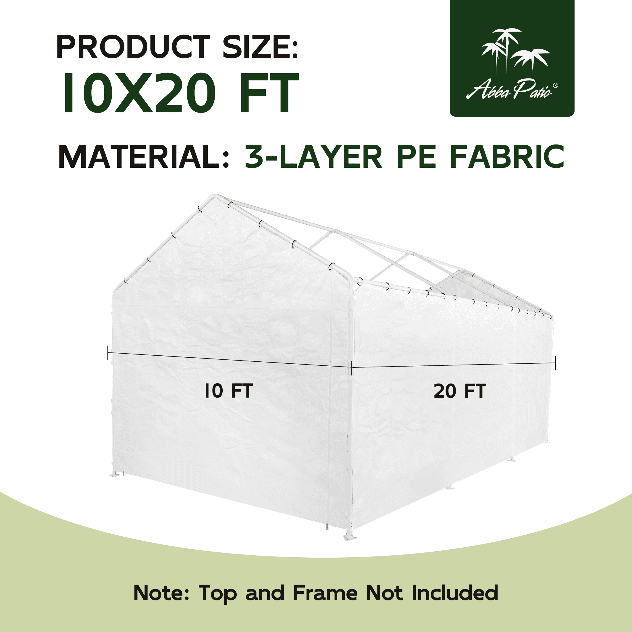 Abba Patio 10x20 ft Carport Sidewall Tarp Replacement, White - Top&Frame Not Included