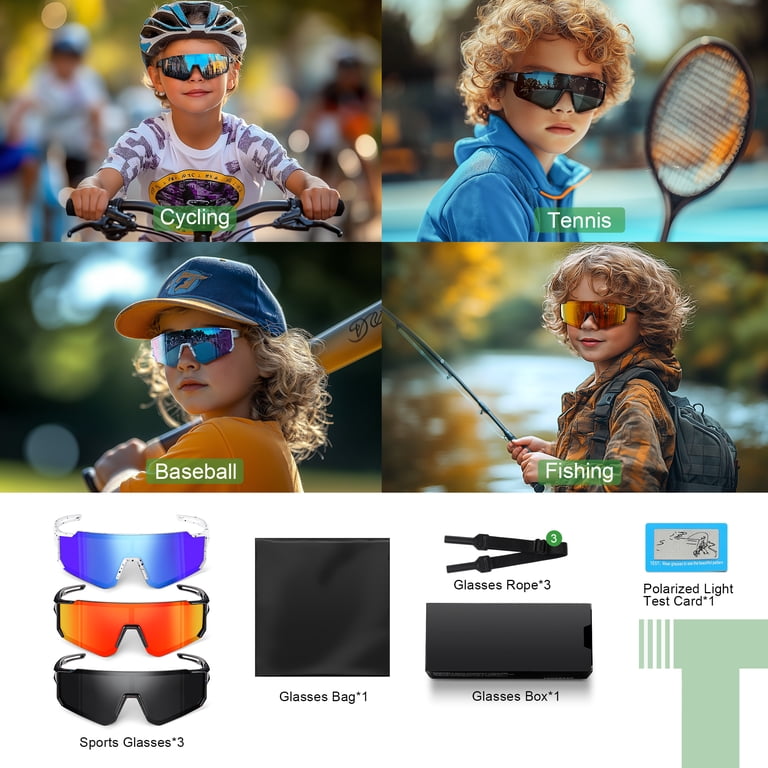 AOMASTE Kids Polarized Sports Sunglasses, 3-Pack photo 4