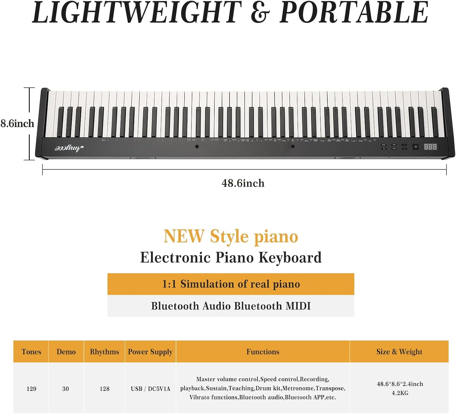 88 Key Keyboard Piano Full-Size Electric Keyboard Piano for Beginners Portable Electric Piano
