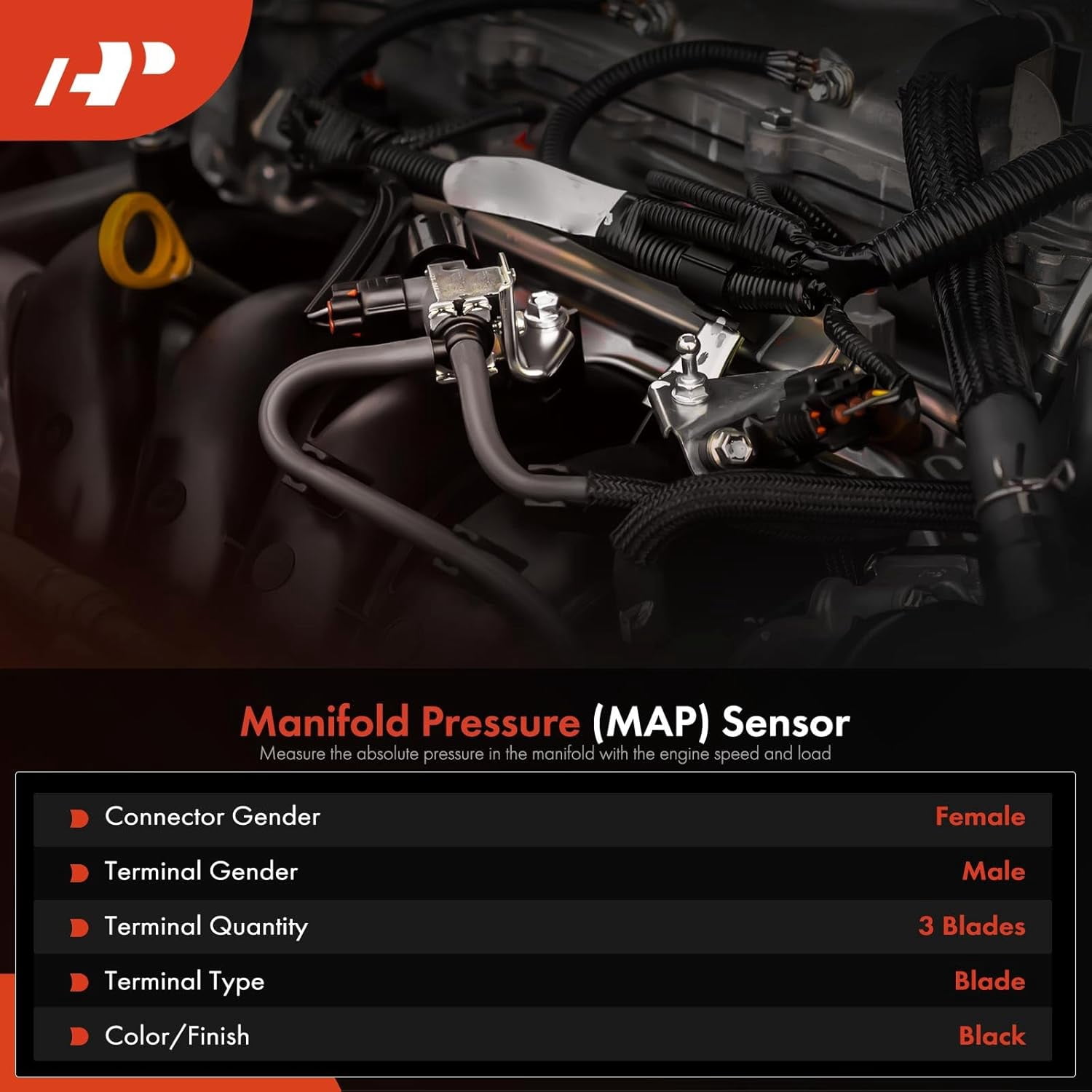 A-Premium Manifold Pressure (MAP) Sensor [3 Pins] Compatible with Toyota Camry 2007-2011, Prius 2010, Highlander 2006-2010 & Lexus RX400h 2006-2008, RX450h 2010, GS450h 2007-2011, LS600h 2008-2010