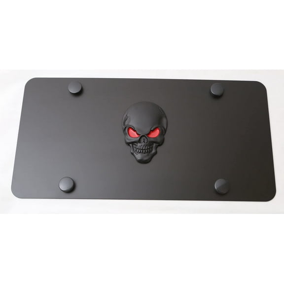LFPartS Skull 3D Metal Emblem on Stainless Steel License Plate (12"x6", Black Red on Black)