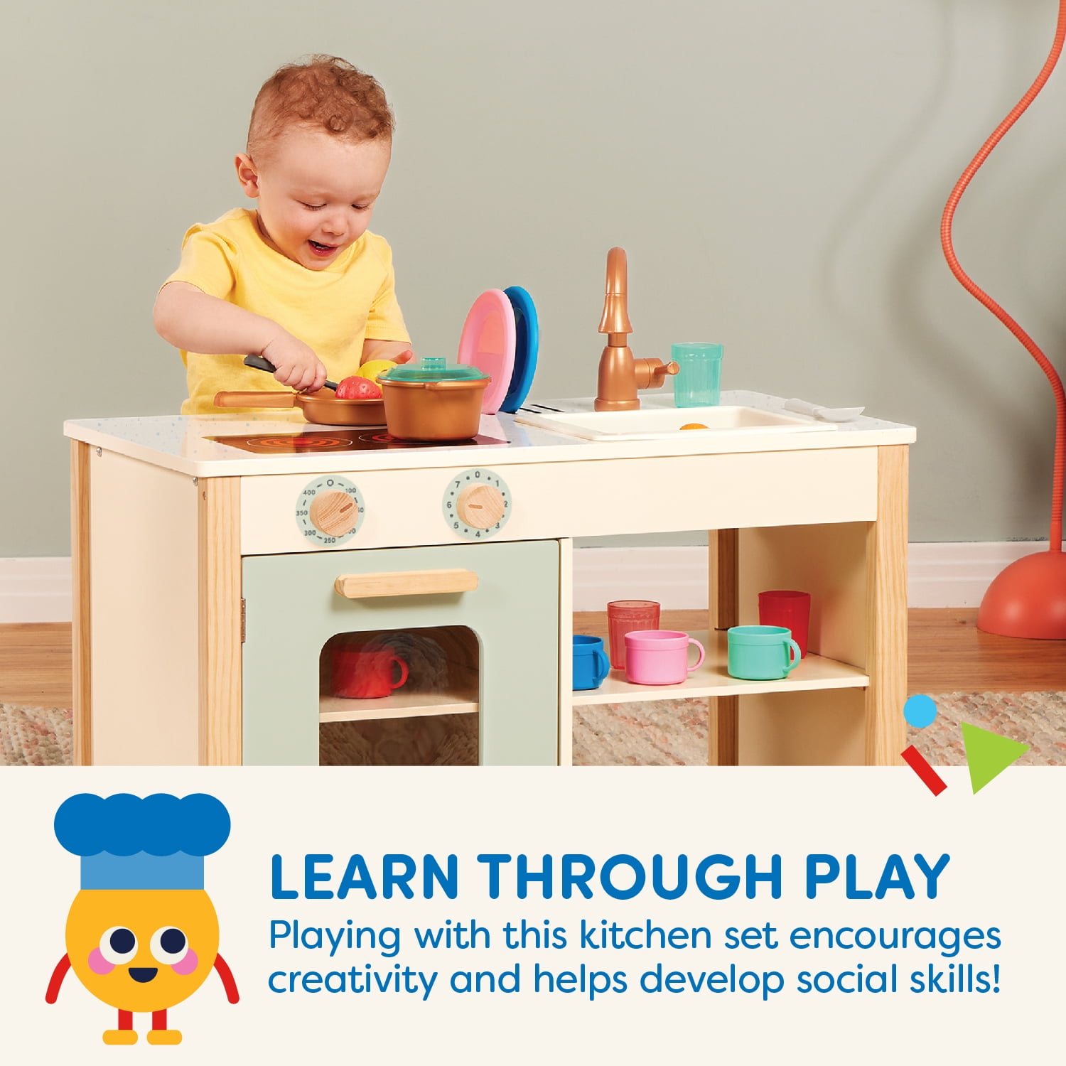 Battat Two n One Wooden Kitchen Café with Dishes and Chalkboard, Toddler and Preschool Toys  (图5)