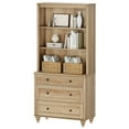 thumbnail image 6 of WAMPAT Farmhouse 72" Tall Bookcase, Large Wooden Display Book Case Shelf with 3-Tier Open Book Shelves and 3 Drawers, 3 Tier Bookshelf for Living Room, Library, Study Room, Bedroom, Office, Oak, 6 of 7