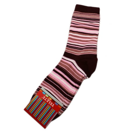 

Yelete Crew Length Striped Socks: Pink and Brown (1 Pair Size 9-11)
