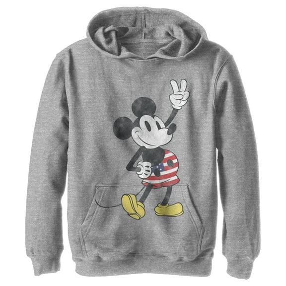 Boy's Mickey & Friends Retro American Peace Sign  Pull Over Hoodie Athletic Heather Small