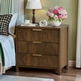 thumbnail image 3 of Fluted Nightstand Set of 2 with 3 Drawers, Mid-Century Modern Bedside Table, 23.7'' Wide Wood End Table for Bedroom, Walnut Finish, 3 of 10