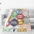 thumbnail image 1 of Fotbe Travel Stamp Manta de Franela Acolchonada con Estampado, Súper Suave y Esponjosa, Extra Grande para Sofá, Cama, Uso Todo el Año-50"x40", 1 of 7