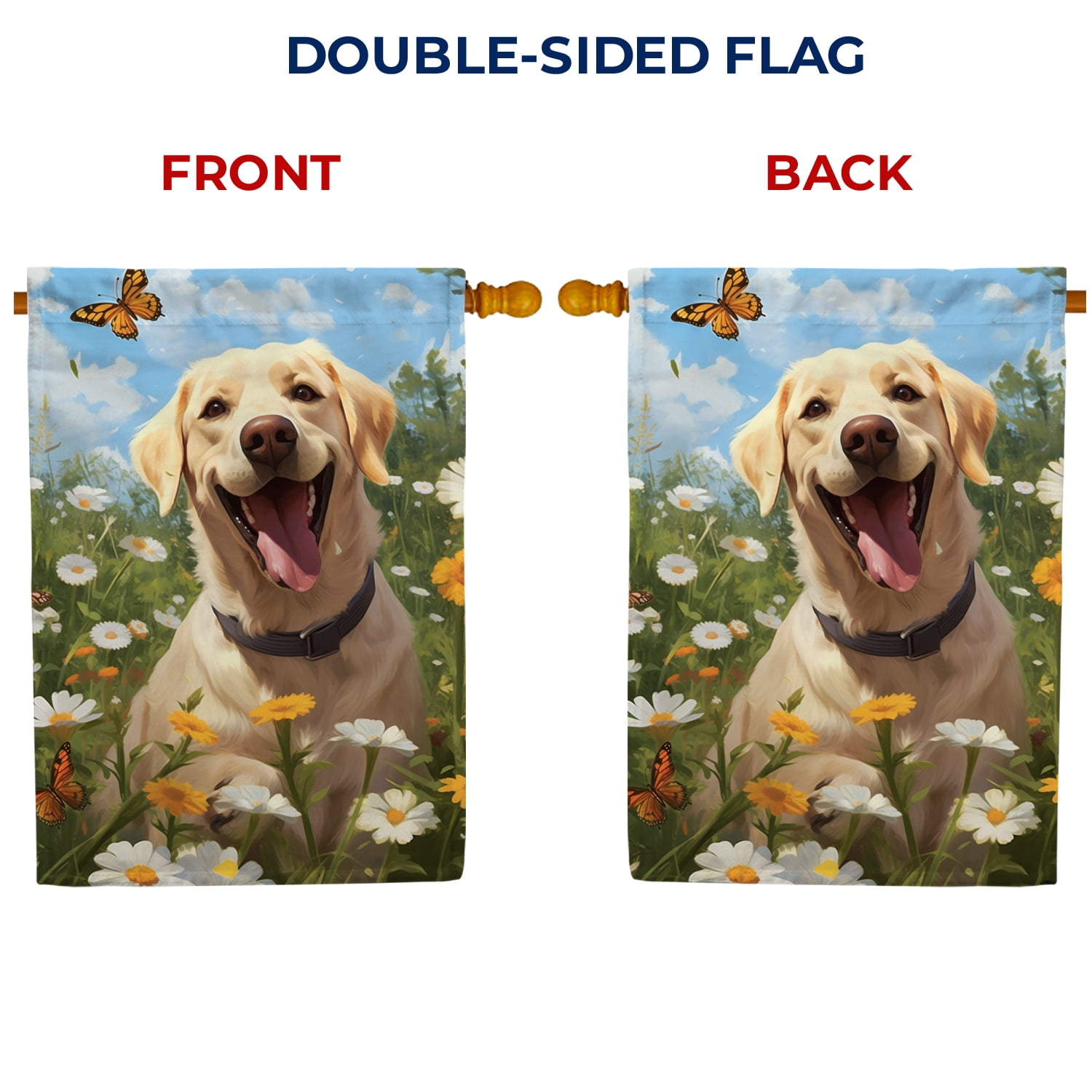 America Forever Spring Summer Golden Retriever Dog House Flag 28 x 40 inch Double Sided Golden Retriever Puppy Floral Daisies Spring House Flag for Outdoor Dog Flag Yard Decoration