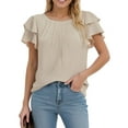 thumbnail image 2 of Womens Dressy Casual Tops 2025 Business Work Blouses Summer Shirts Short Sleeve Crew Neck Outfits, 2 of 6