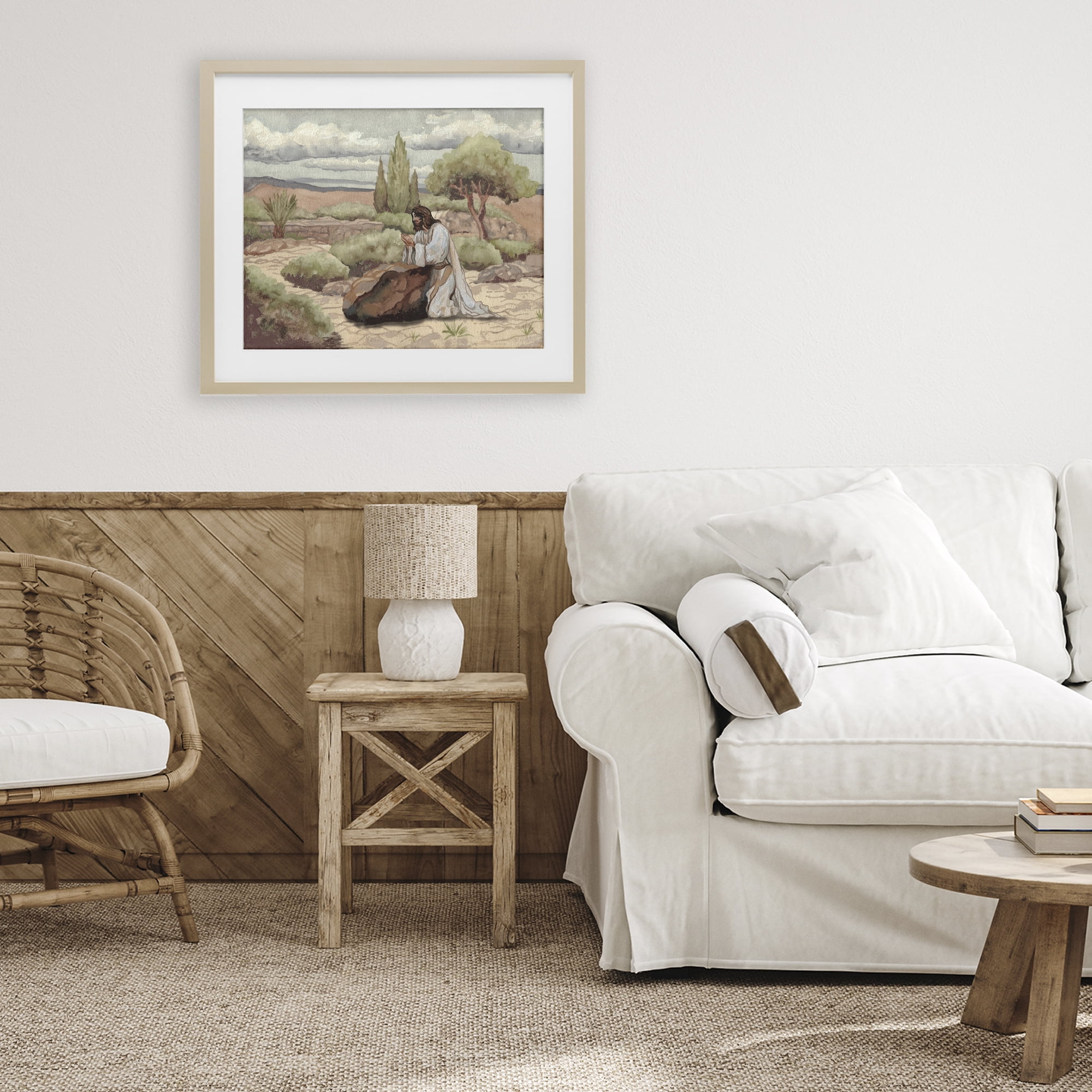 Stupell Industries Jesus Praying Countryside Birch Framed Print Under Glass, design by Elizabeth Medley