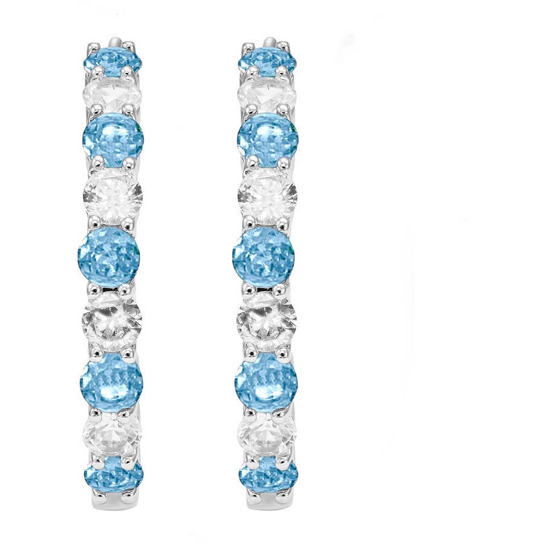 Blue Topaz and Created White Sapphire Rhodium-Plated Earrings
