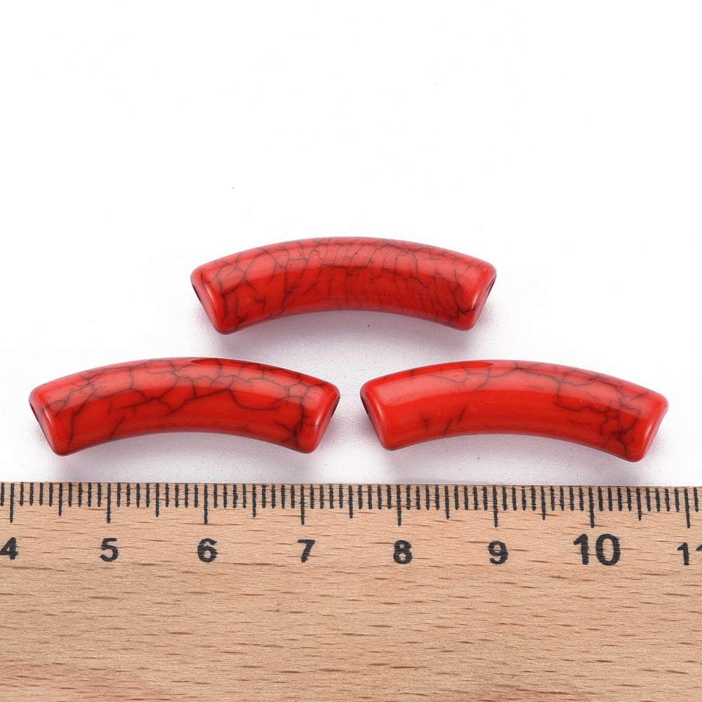 Opaque Crackle Acrylic Beads Curved Tube FireBrick 32x10x8mm Hole: 1.8mm about 330pcs/500g