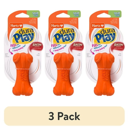 (3 pack) Hartz Dura Play Soft Dog Bone Toy for Gentle Chewers, Latex, Assorted Colors