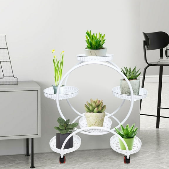 Metal Plant Stand, 6 Potted Holders,Indoor Outdoor Plants Flower Rack with Wheel