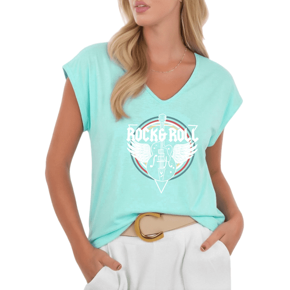 Cozymy Womens Minimal Guitar Rock and Roll Graphic Tshirt V Neck Sleeveless Tshirt Graphic Tees Shirts Casual Summer Relaxed Fit Tops S 5XL