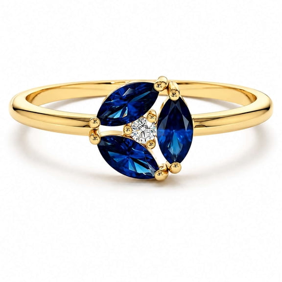 vylahjewellery Blue Marquise Gemstones and Round Diamond Accent Moissanite Ring, Engagement Ring for Women, Elegant Floral Wedding Ring