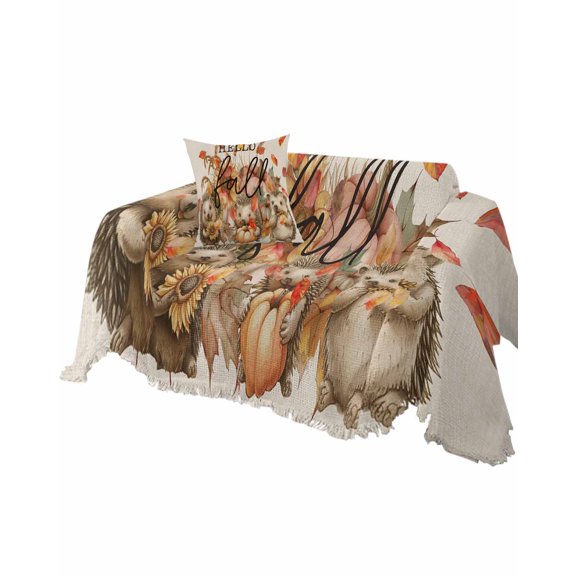 Thanksgiving Pumpkin Sofa Couch Covers for Dogs,Washable Sectional Couch Slipcovers for Loveseat with Tassels,Fall Leaves Sunflower Beige Animal Non Slip Sofa Throw Cover Blanket Large 71''x102''