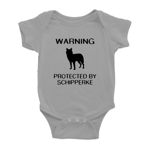 Warning: Protected by A Schipperke Dog Funny Baby Romperss Newborn Clothes (Gray,0-3 Months)