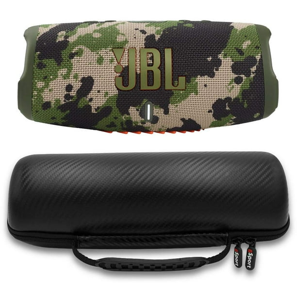 Altavoz portátil JBL Charge 5 resistente al agua con Powerbank integrado y funda de fibra de carbono gSport (camuflaje verde)