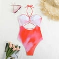 thumbnail image 4 of UTSJKR One Piece Cut Out Cheeky Swimsuits for Women Sexy Halter Bathing Suit Tie Dye Print High Cut Monokini Swimwear Red XL, 4 of 6