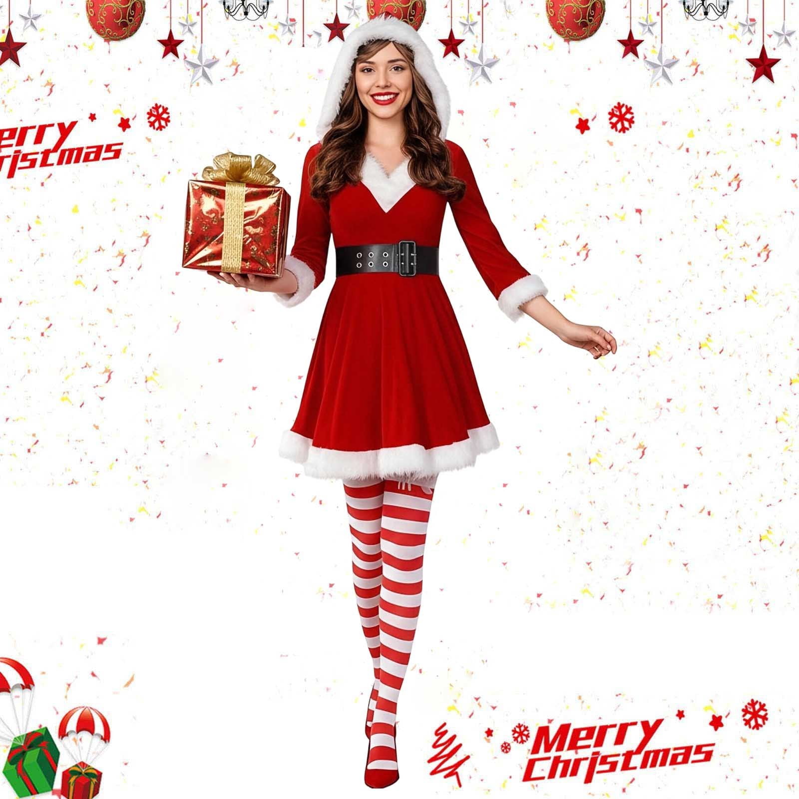 Shadoumai Christmas Dresses for Women Outfits Christmas Tree for Women Colored Balls Stars and Clips Xmas Party Set