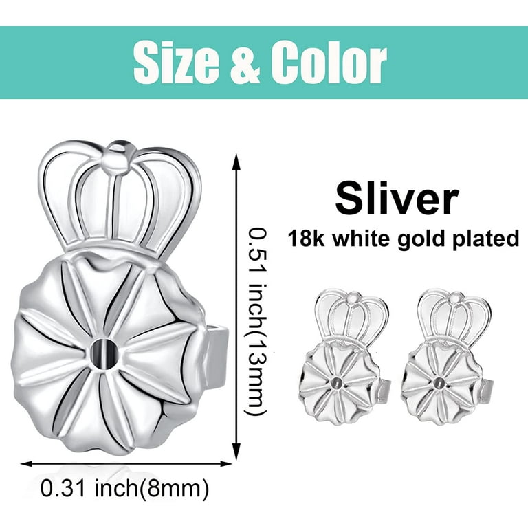 2 Pairs of 925 Silver Earring Backs Replacement, Hypoallergenic Large Earring Backs, 18K White/Gold Plated Magic Earring Lifters