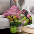 thumbnail image 3 of Nature Pink Green Blanket Soft Cozy Warm Throw Blanket for Couch, Plush Fuzzy Flannel Fleece Blankets for Sofa, Spring Country Oil Painting Flower Tree Bed Blankets Lightweight Gifts for Men, 50"x80", 3 of 9