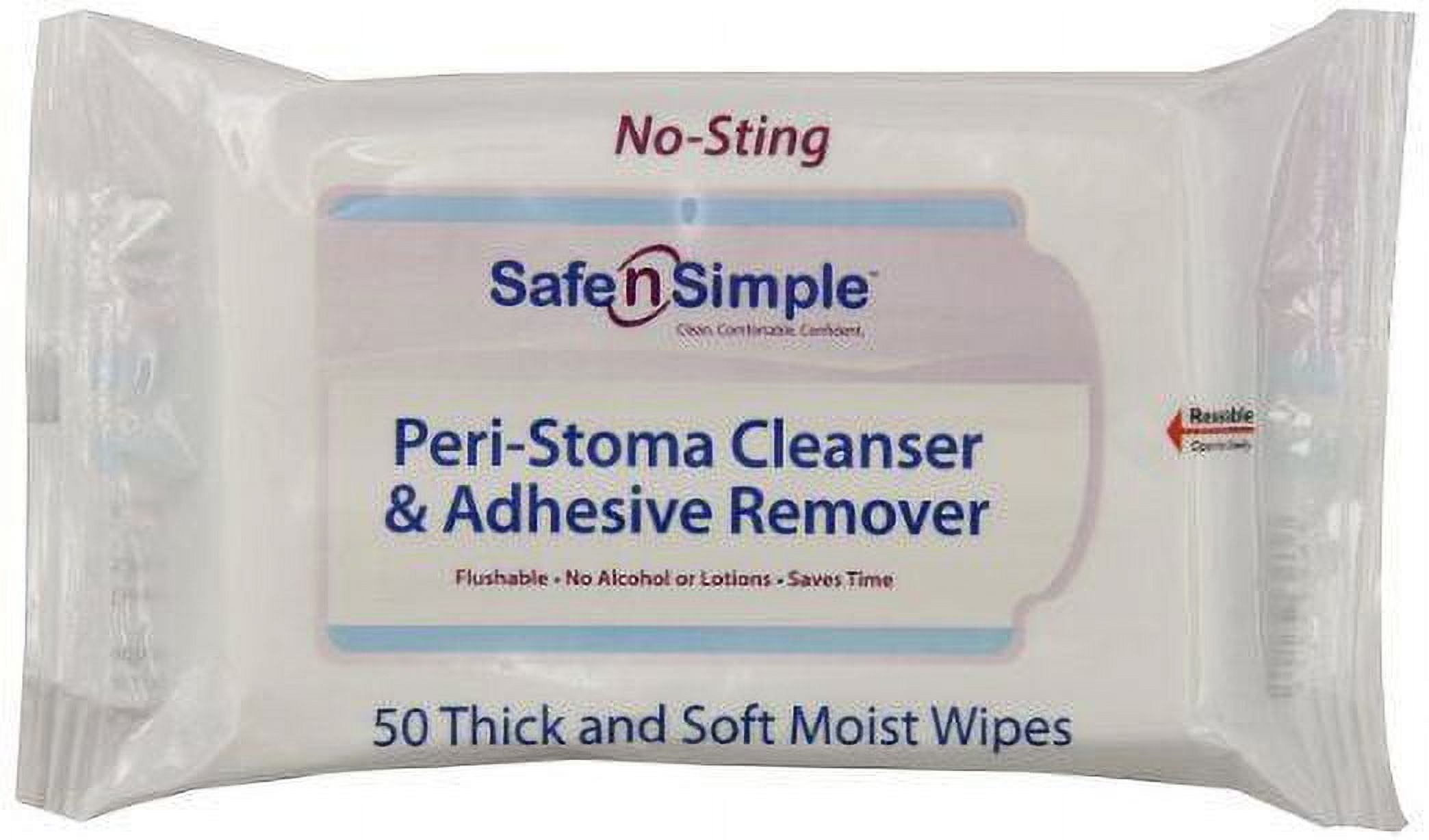 Safe N Simple Peri-Stoma Adhesive Remover Wipes, 5 x 7 Inch, Pack of 50, 10 Pack