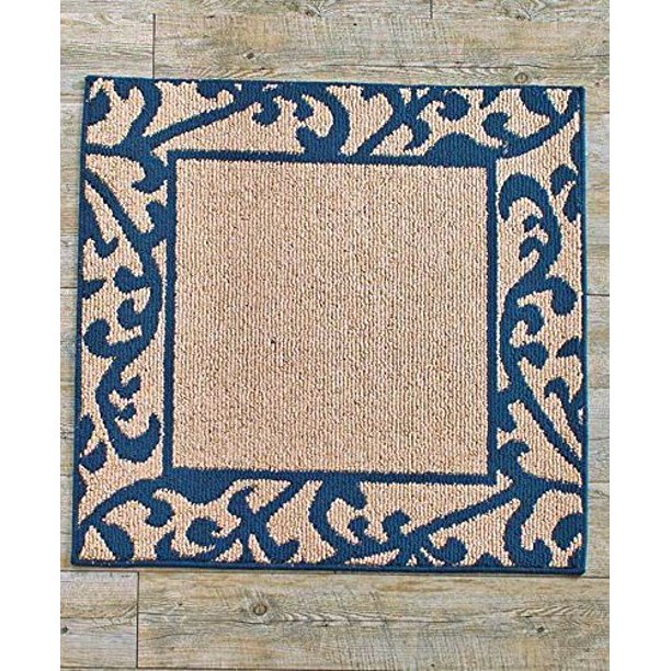 NAVY BLUE SCROLL BORDER SQUARE ACCENT RUG FLOOR MAT LIVING ROOM BATH