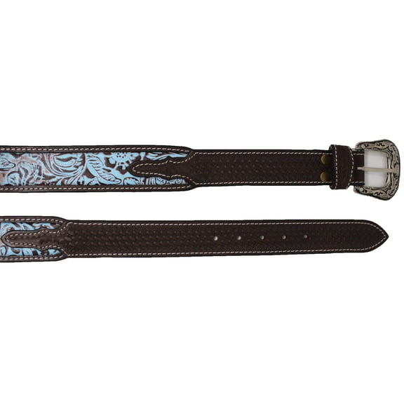 34  Western 1-3/4" Tapered Turquoise Floral Embossed Leather Belt 26RT71T