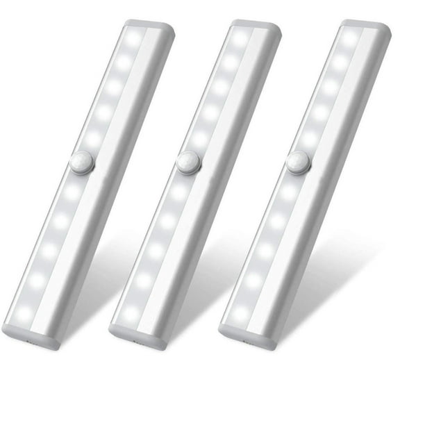 Luces LED para clóset con sensor de movimiento, luces para clóset recargables por USB, se adhieren a cualquier lugar Inalámbrico 10 luces LED para clóset con tiras magnéticas para armario, cocina, escaleras, paquete de 3, blanco Zhivalor MZQ-0210