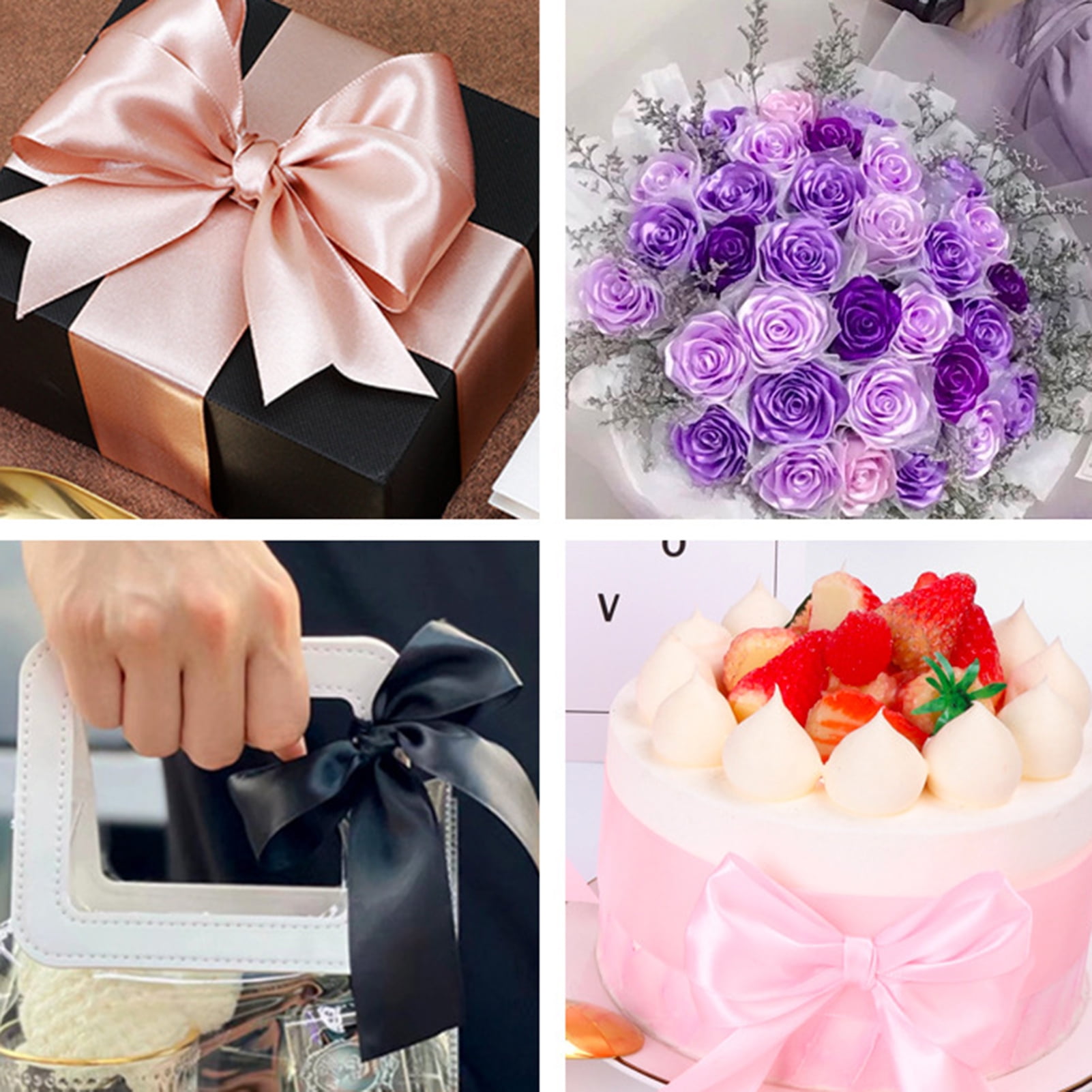 Grandest Birch 5 Rolls 22m 4cm Wide Satin Wedding Ribbon Roll Gift Wrapping Bouquets Bow Making Decoration Home Decor Black