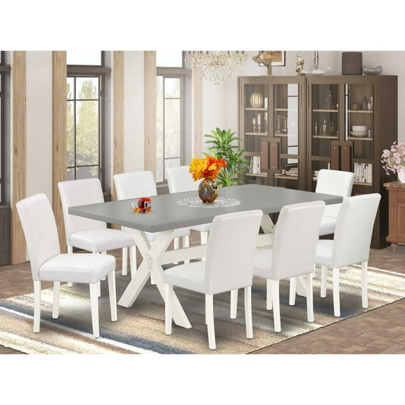 East West Furniture X-Style 9-piece Wood Dining Set in White/Cement