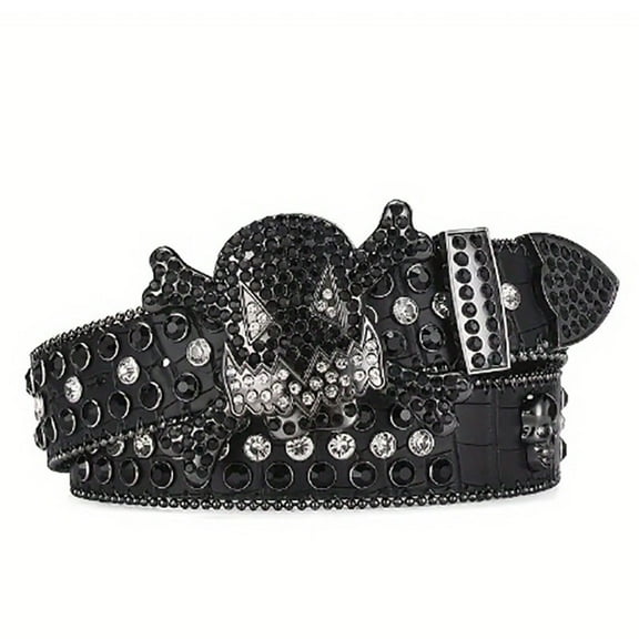 Skull buckle rhinestones European and American men's hip-hop punk style belt, personalized fashion versatile belt, women's full diamond belt
