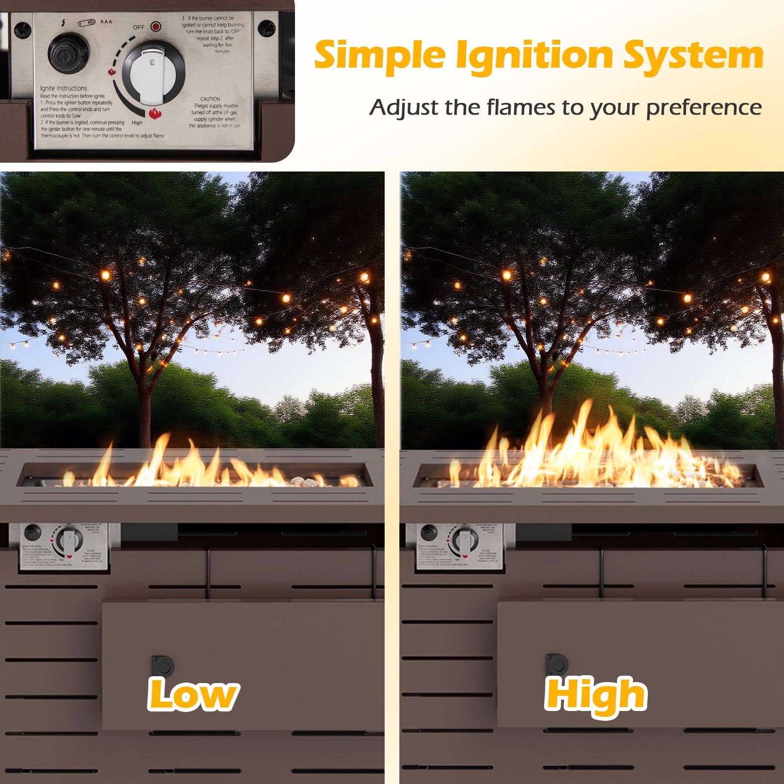Costway 40-Inch Outdoor Propane Fire Pit with Lava Rocks Removable Lid & Protective Cover Brown