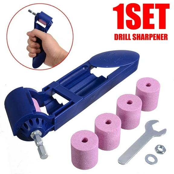 Duety Drill Bit Sharpener, Portable Hand Powered Tool, Diamond Twist Drill Grinding Tool Kit with 5 Corundum Grinding Wheel - Fit Width Range 2-12.5mm Iron-Based Bits (Blue)