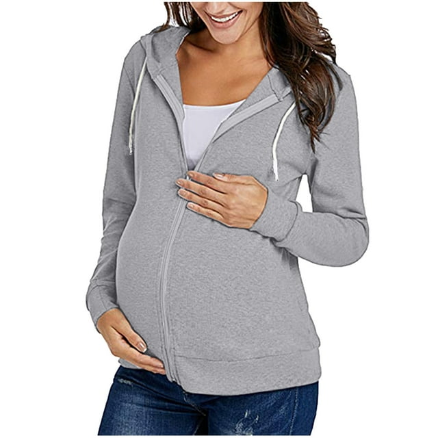 Maternidad Manga Larga Cremallera Color Sólido Lactancia Materna Embarazada Blusa Tops Abrigo Odeerbi ODB121178
