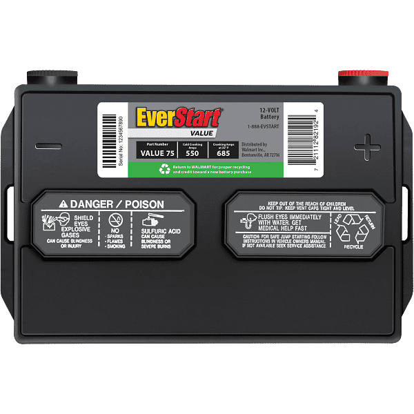 EverStart Value Lead Acid Battery 12 V Automotive Battery Group Size 75, 600 CCA Side Post for Car