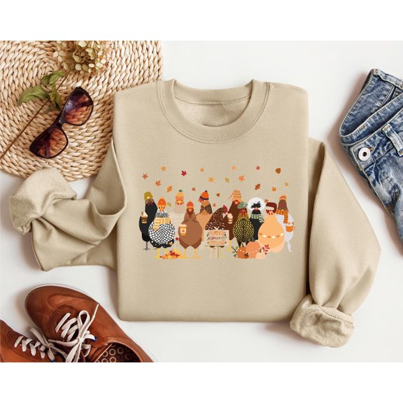 Fall Chickens Sweatshirt - Cute Chicken Lover Crewneck - Trendy Autumn Farmhouse Sweater