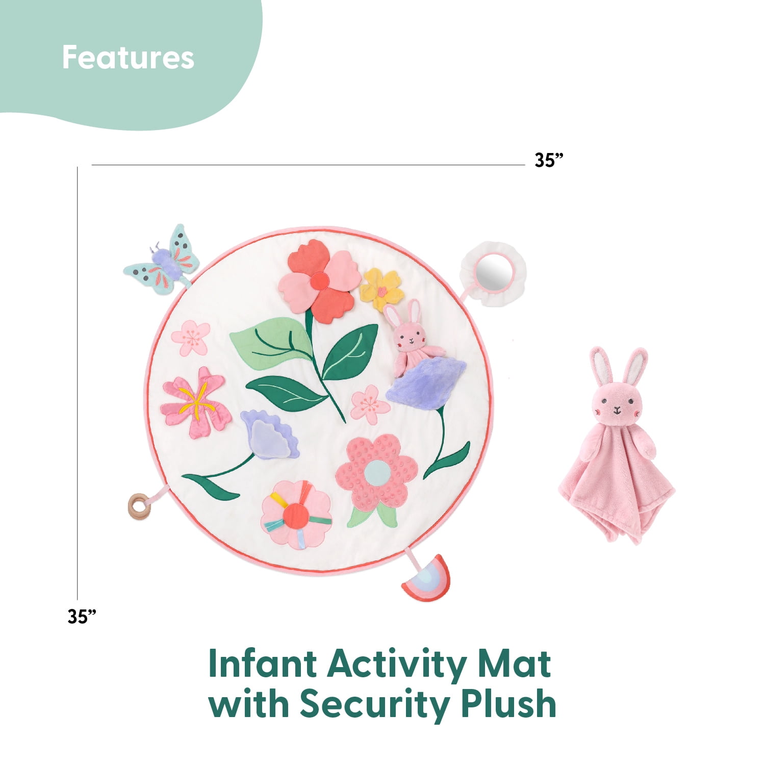The Peanutshell Tummy Time Baby Play Mat & Lovey Security Blanket Set for Babies, Pink Floral