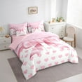 thumbnail image 3 of jejeloiu Pink Cartoon Loves 7-Piece Bedding Comforter Set,Kawaii Bow Bowknot King Bedding Sets For Girls Reversible, 3 of 8