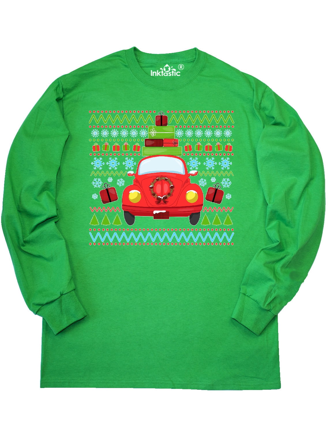 INKtastic Ugly Christmas Sweater with Car and Present Long Sleeve T