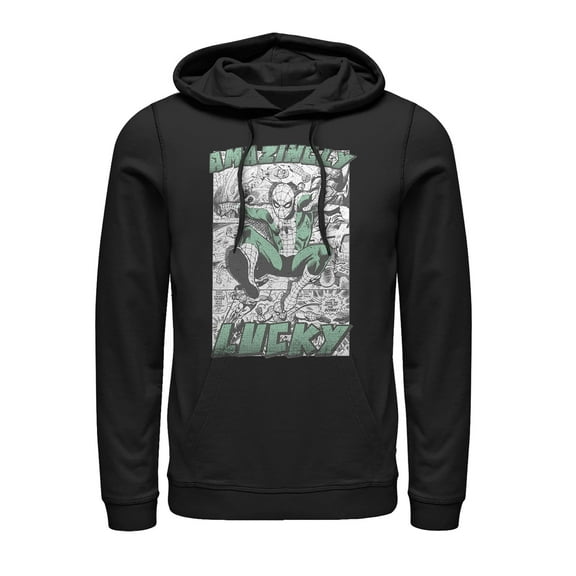 Men's Marvel St. Patrick's Day Spider-Man Vintage Amazingly Lucky  Pull Over Hoodie Black Medium