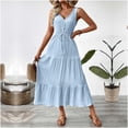 thumbnail image 7 of Oplxuo Plain Maxi Sundress for Women 2025 Casual Loose Smocked Tank Dress Sleeveless V Neck Summer Beach Tiered Long Dress, 7 of 7